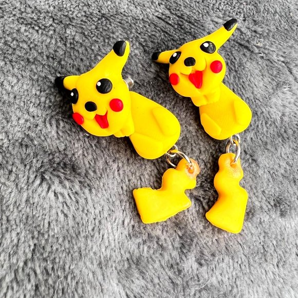Pokemon Pikachu Earrings Post Back Yellow 2 Piece Style Dangle NWOT - Picture 3 of 6
